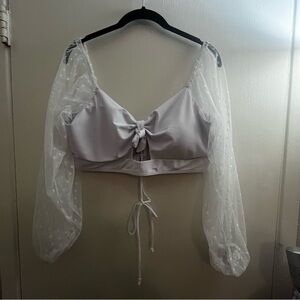 White Sheer Sleeve Crop Top